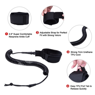 Surfboard Leash Duurzaam Gekrolde Surf Leash Leash Leashes Voor Surf Been touw Knie touw Zwart