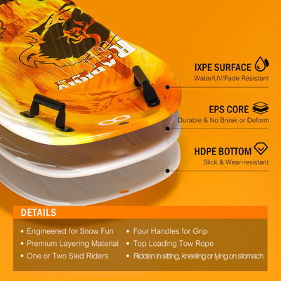 Volwassenen 122cm Woowove Custom Snowboard Foam HDPE Plastic Snow Sled met 2 handvaten Trek touw