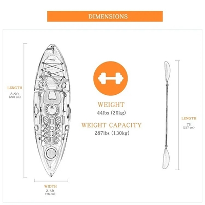 270*78*40cm HDPE Plastic Transparent Canoe/Kayak voor watersport en visserij