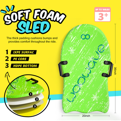 36 inch groene PE sneeuw slee voor winter skiboard lichtgewicht en duurzaam