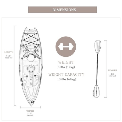 Max Paddlers 1 Woowave Rotomolded Boat Vissen kajak met peddels LLDPE rompmateriaal