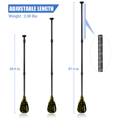 Zwart/geel 3-delige koolstofvezel SUP Paddle Woowave verstelbaar voor boot