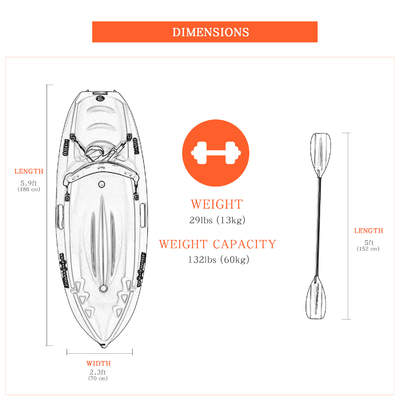 1.8M Kids Canoe Sit on Top Kayak Canoe Fishing Kayak met accessoires door WOOWAVE