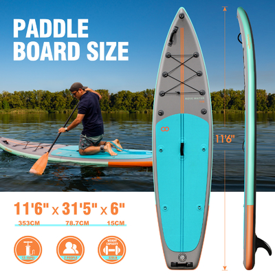 11'6&quot; x 31'5&quot; x 6&quot; opblaasbaar stand-up paddle board voor meren rivieren ultra stabiel ontwerp