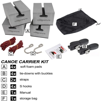 WOOWAVE Deluxe Soft Foam Block Canoe Carrier Kit voor meren en rivieren Makkelijk te installeren