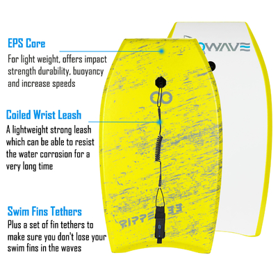 Gepaste kleur en logo ontwerp Geel 33 inch bodyboard voor surfen op meren rivieren
