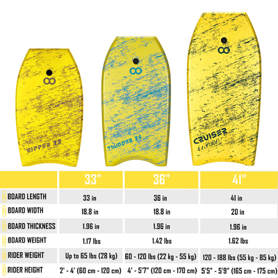 Gepaste kleur en logo ontwerp Geel 33 inch bodyboard voor surfen op meren rivieren