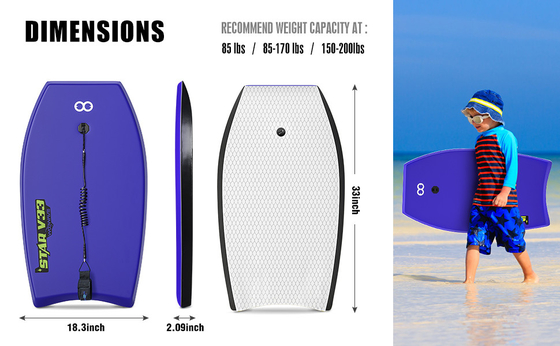 Boord Gewicht 1,17lbs Woowave 33 inch Custom Design HDPE Shortboard Bodyboard voor rijders