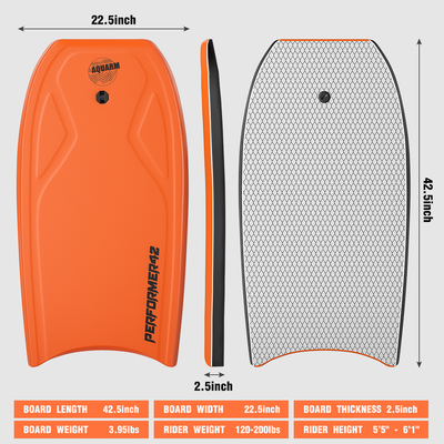 Mensen 42,5 inch Bodyboard met PE Core Professional Surfing Essential